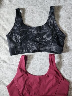 Lole Black Marbled Sports Bra + Wine Red Sports Bra Duo SMALL